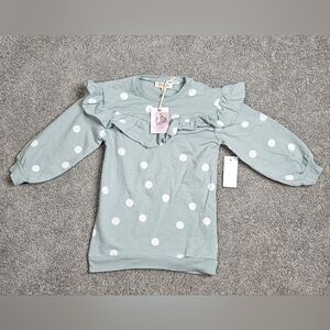Nwt Jessica Simpson Kids Polka Dot Ruffle Sweater - Green Size 5